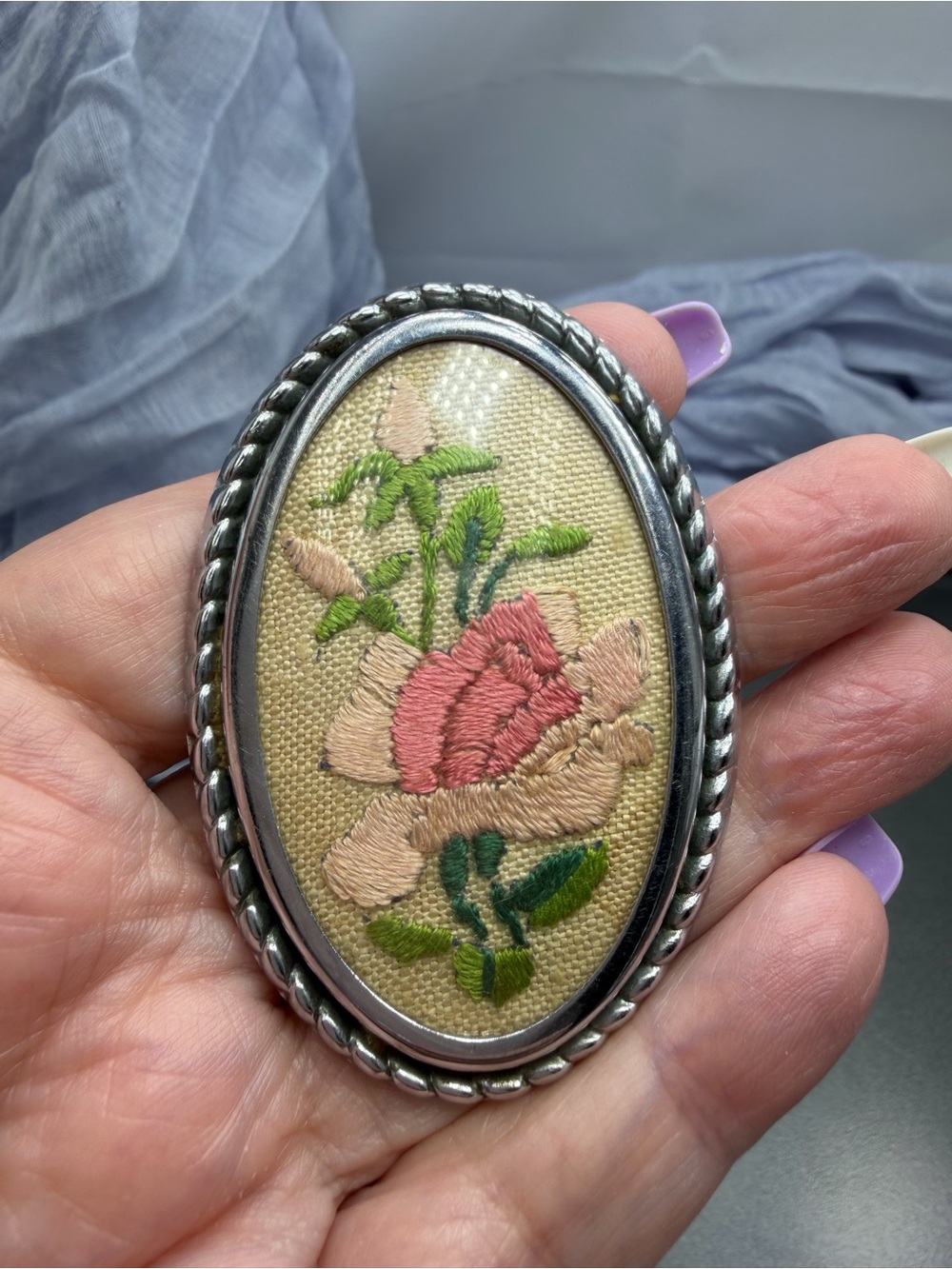 Antique Needle point Frame Brooch#196ff